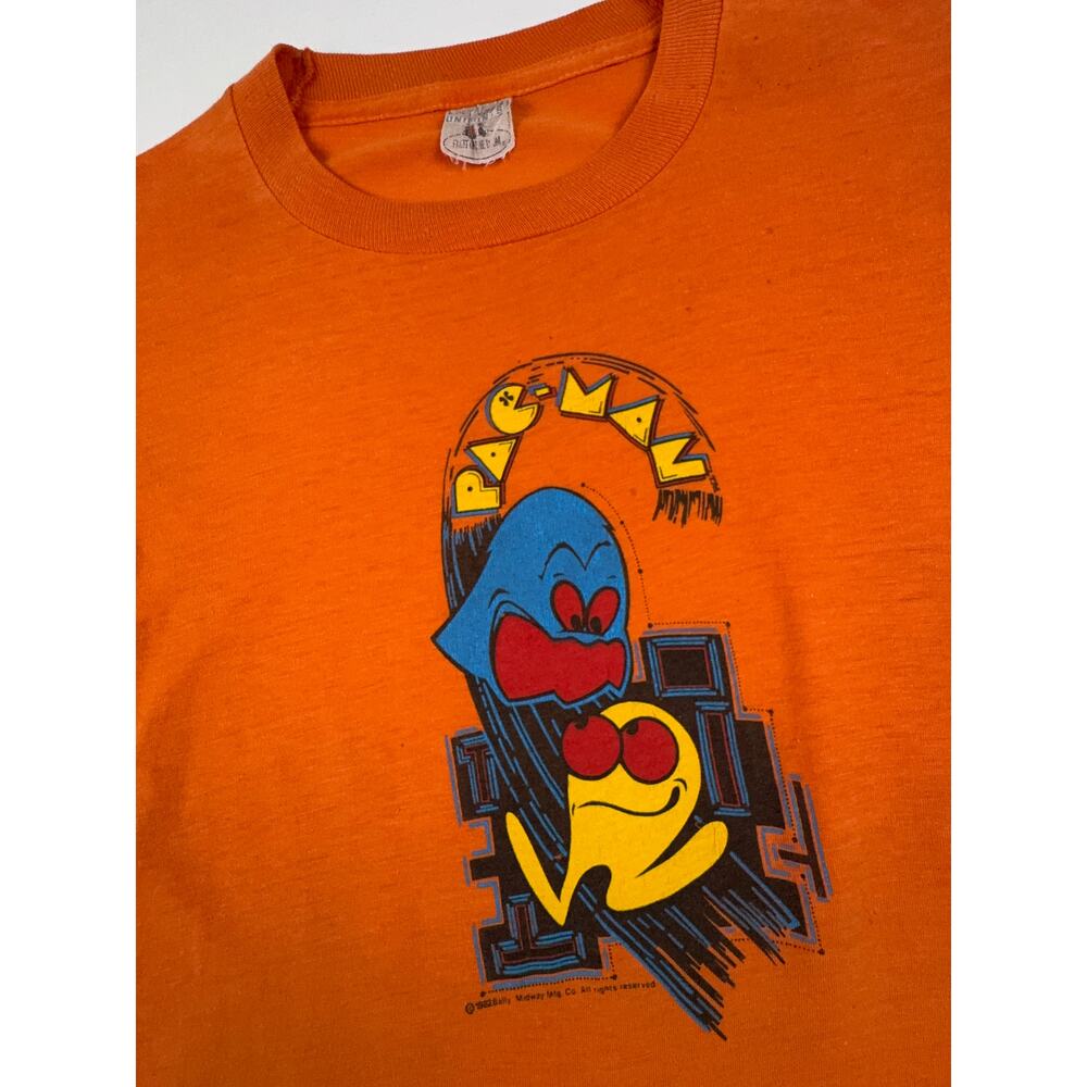 Vintage 1982 Pac-Man T-Shirt Youth Large 14-16 Orange Uniprints Single Stitch - Picture 3 of 15